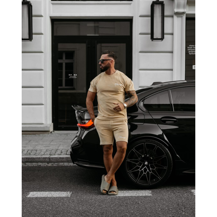KOMPLET MĘSKI WELUROWY Z KRÓTKIMI SPODENKAMI OLAVOGA MEN NIGHT THREAD BROWN