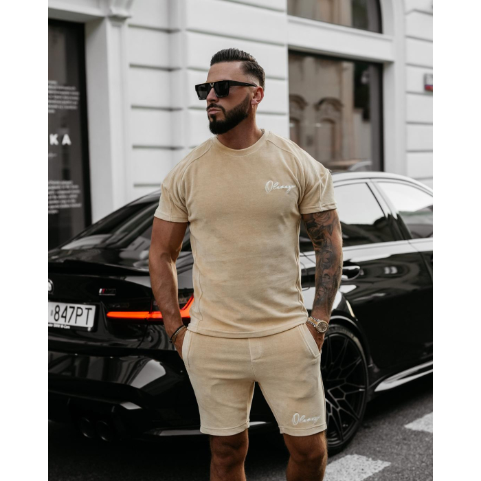 KOMPLET MĘSKI WELUROWY Z KRÓTKIMI SPODENKAMI OLAVOGA MEN NIGHT THREAD BROWN