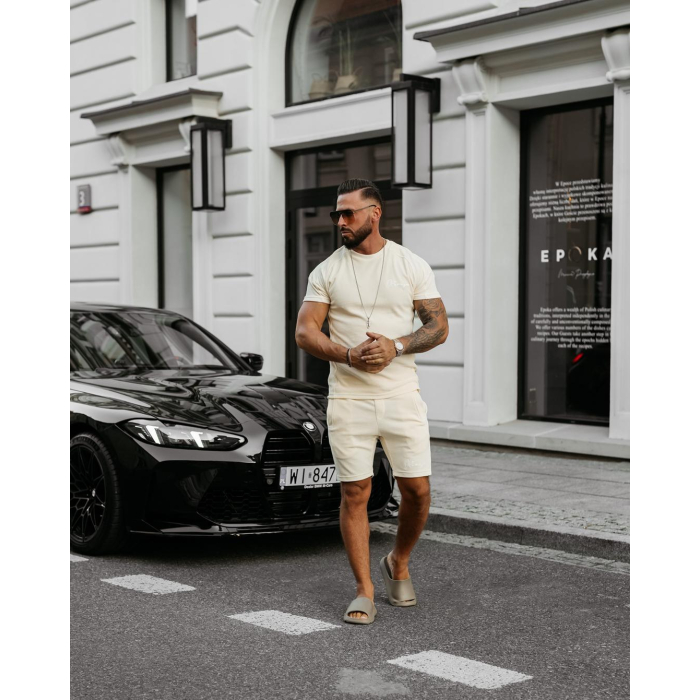 KOMPLET MĘSKI WELUROWY Z KRÓTKIMI SPODENKAMI OLAVOGA MEN NIGHT THREAD BEIGIE