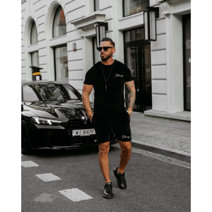 KOMPLET MĘSKI WELUROWY Z KRÓTKIMI SPODENKAMI OLAVOGA MEN NIGHT THREAD BLACK