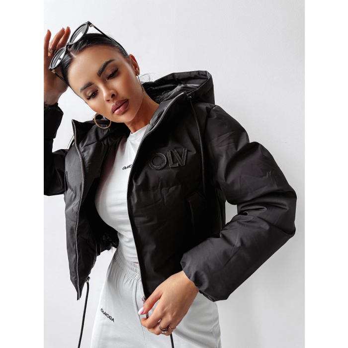 KURTKA DAMSKA Z KAPTUREM BOMBER PIKOWANA 3D OLAVOGA FOXY BLACK
