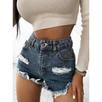 SPODENKI JEANSOWE SZARPANE HAFT OLAVOGA GREASE BLUE