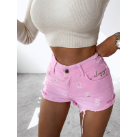 SPODENKI JEANSOWE SZARPANE HAFT OLAVOGA GREASE PINK