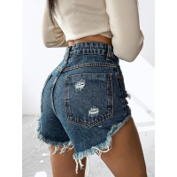 SPODENKI JEANSOWE SZARPANE HAFT OLAVOGA GREASE BLUE