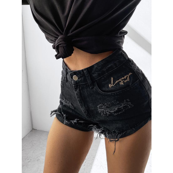 SPODENKI JEANSOWE SZARPANE HAFT OLAVOGA GREASE BLACK