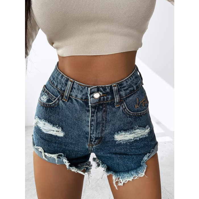 SPODENKI JEANSOWE SZARPANE HAFT OLAVOGA GREASE BLUE