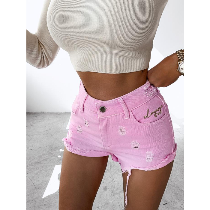SPODENKI JEANSOWE SZARPANE HAFT OLAVOGA GREASE PINK