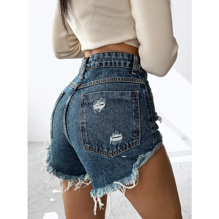 SPODENKI JEANSOWE SZARPANE HAFT OLAVOGA GREASE BLUE