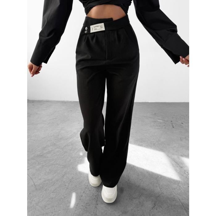 SPODNIE DAMSKIE ELEGANCKIE Z LNU OLAVOGA KORSADA BLACK