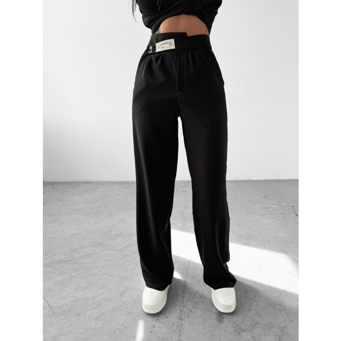 SPODNIE DAMSKIE ELEGANCKIE Z LNU OLAVOGA KORSADA BLACK