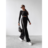 SPODNIE DAMSKIE SZEROKIE HAFT LAMPAS OLAVOGA DELINE BLACK