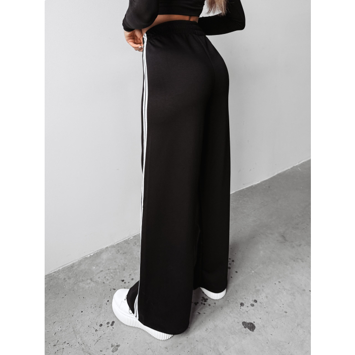 SPODNIE DAMSKIE SZEROKIE HAFT LAMPAS OLAVOGA DELINE BLACK