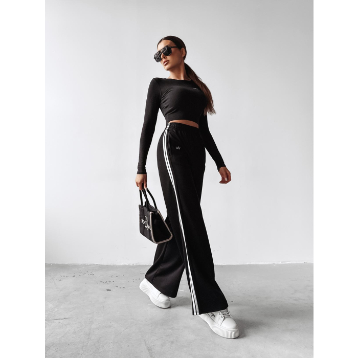 SPODNIE DAMSKIE SZEROKIE HAFT LAMPAS OLAVOGA DELINE BLACK