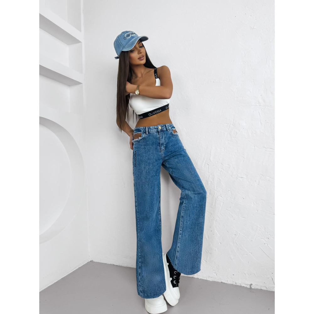 SPODNIE JEANSOWE DENIM SZEROKIE OLAVOGA LEOIA DARK BLUE