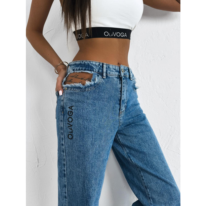 SPODNIE JEANSOWE DENIM SZEROKIE OLAVOGA LEOIA DARK BLUE