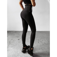 SPODNIE LEGGINSY PRĄŻKOWANE WIAZANE HAFT OLAVOGA LULLABY BLACK