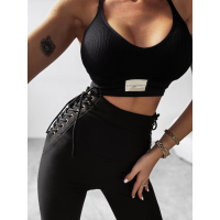 SPODNIE LEGGINSY PRĄŻKOWANE WIAZANE HAFT OLAVOGA LULLABY BLACK