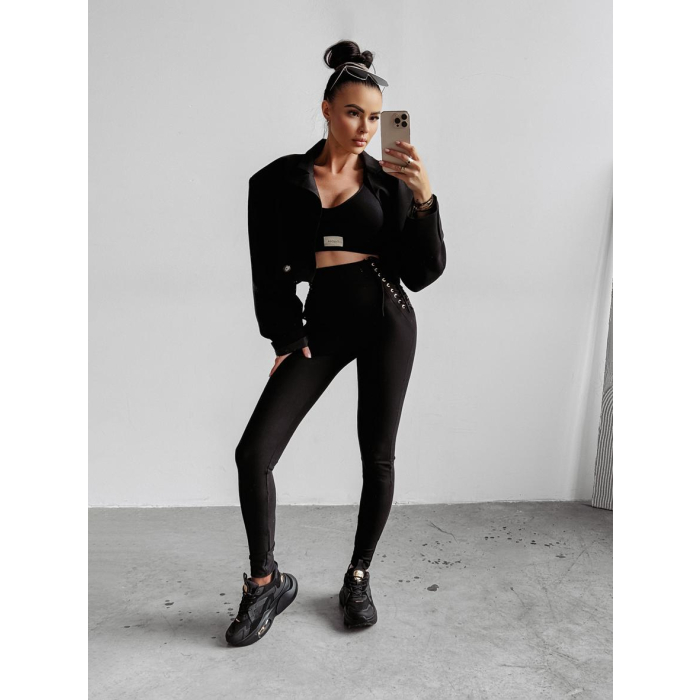 SPODNIE LEGGINSY PRĄŻKOWANE WIAZANE HAFT OLAVOGA LULLABY BLACK