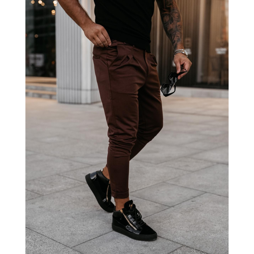 SPODNIE MĘSKIE ELEGANCKIE OLAVOGA MEN ARIALIETY BROWN