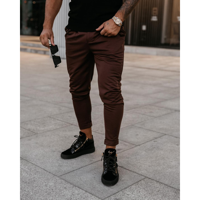 SPODNIE MĘSKIE ELEGANCKIE OLAVOGA MEN ARIALIETY BROWN