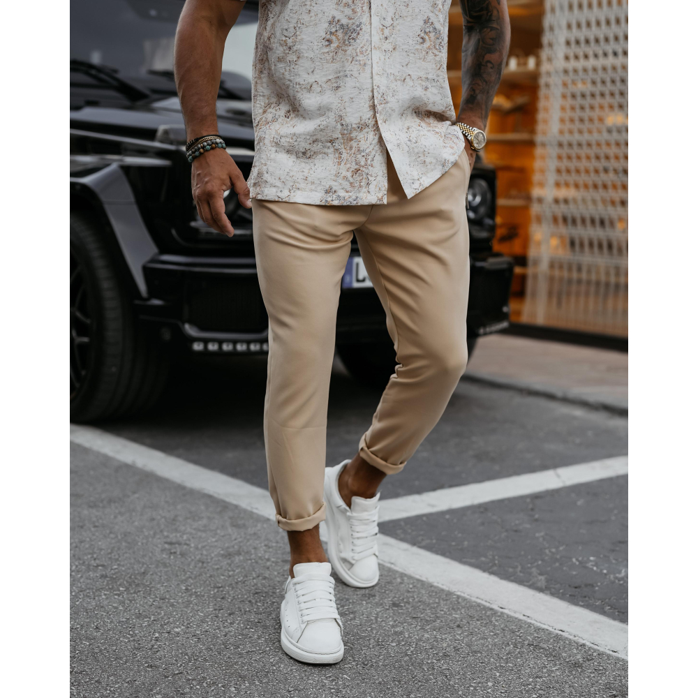 SPODNIE MĘSKIE ELEGANCKIE OLAVOGA MEN WESTON BEIGIE
