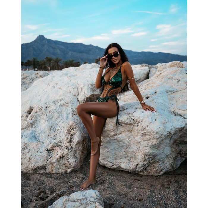 STRÓJ KOSTIUM KĄPIELOWY BIKINI CEKINY OLAVOGA JELLY GREEN