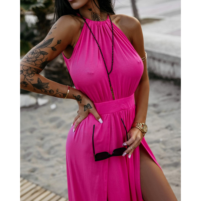 SUKIENKA Z WISKOZY MAXI HAFT OLAVOGA KAJA PINK