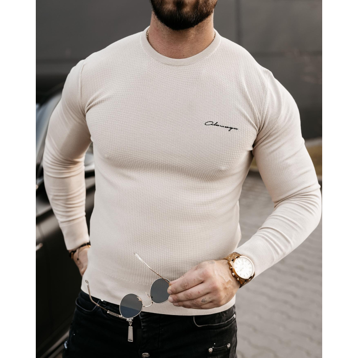 SWETER MĘSKI SLIM HAFT OLAVOGA YUZA BEIGIE