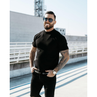 SWETER MĘSKI Z KRÓTKIM RĘKAWEM Z WISKOZY OLAVOGA NAKIS BLACK