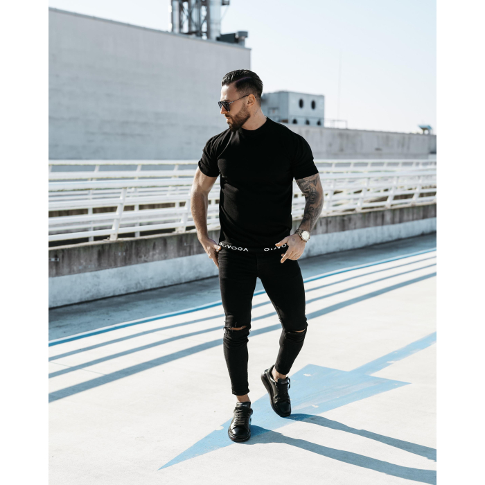 SWETER MĘSKI Z KRÓTKIM RĘKAWEM Z WISKOZY OLAVOGA NAKIS BLACK