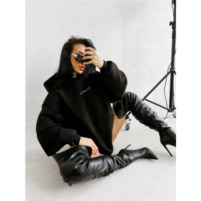BLUZA DAMSKA BAWEŁNIANA OVERSIZE OLAVOGA MILEA BLACK