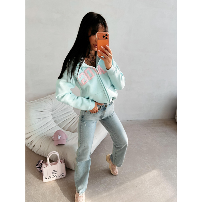 BLUZA DAMSKA NA ZAMEK Z KAPTUREM OLAVOGA IRIS MINT