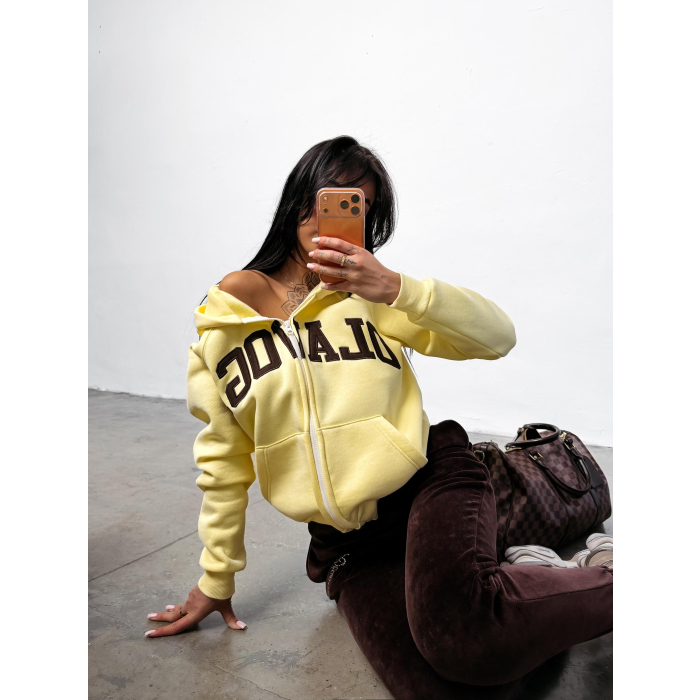 BLUZA DAMSKA NA ZAMEK Z KAPTUREM OLAVOGA IRIS YELLOW