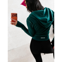 BLUZA DAMSKA SLIM NA ZAMEK Z KAPTUREM OLAVOGA EMERA DEEP GREEN