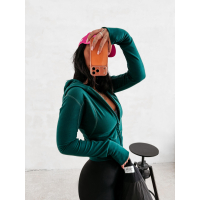 BLUZA DAMSKA SLIM NA ZAMEK Z KAPTUREM OLAVOGA EMERA DEEP GREEN