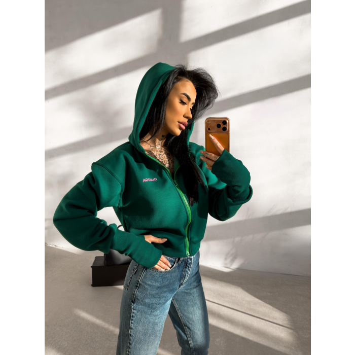 BLUZA DAMSKA Z KAPTUREM NA ZAMEK OLAVOGA LUMINK DEEP GREEN