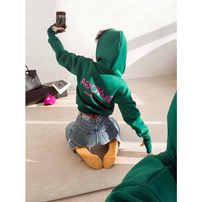 BLUZA DAMSKA Z KAPTUREM NA ZAMEK OLAVOGA LUMINK DEEP GREEN