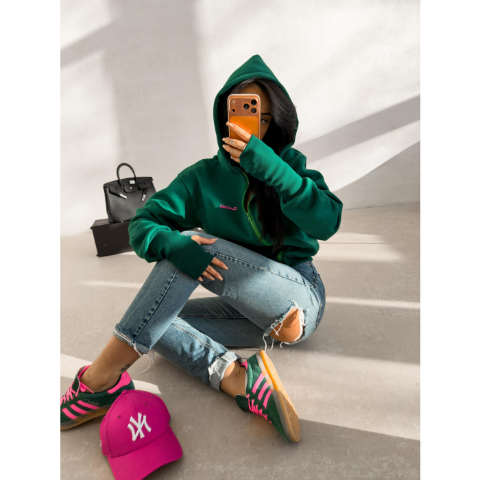 BLUZA DAMSKA Z KAPTUREM NA ZAMEK OLAVOGA LUMINK DEEP GREEN
