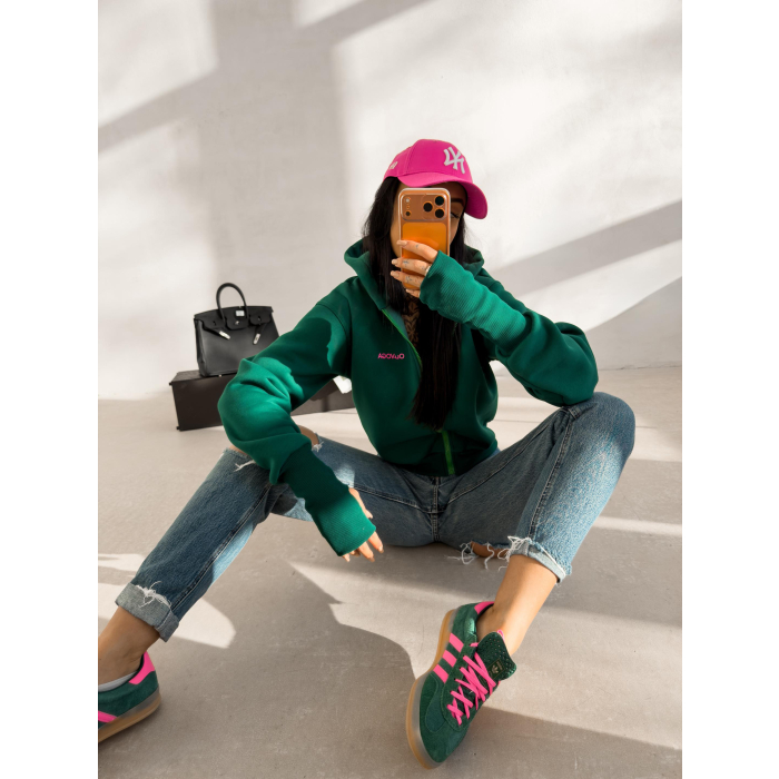 BLUZA DAMSKA Z KAPTUREM NA ZAMEK OLAVOGA LUMINK DEEP GREEN