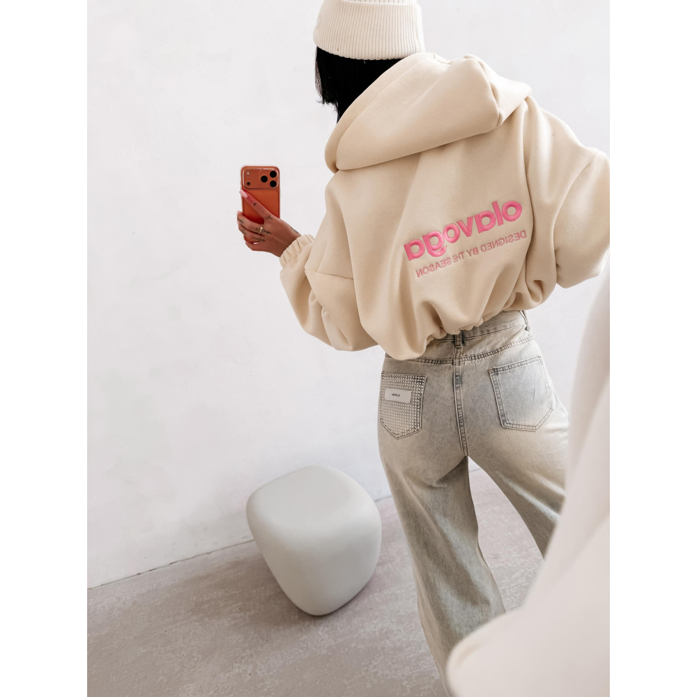 BLUZA DAMSKA Z KAPTUREM NA ZAMEK OLAVOGA TULIP COCONUT