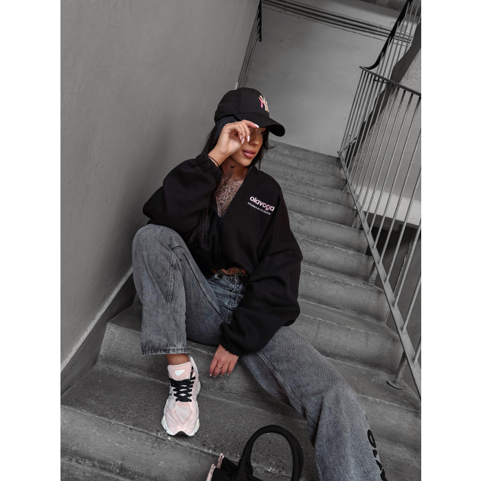 BLUZA DAMSKA Z KAPTUREM NA ZAMEK OLAVOGA TULIP BLACK