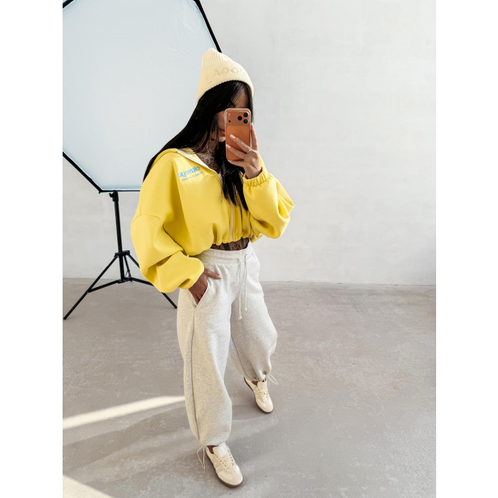 BLUZA DAMSKA Z KAPTUREM NA ZAMEK OLAVOGA TULIP YELLOW