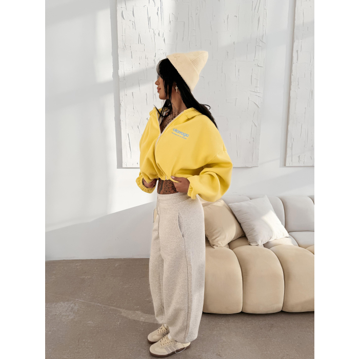 BLUZA DAMSKA Z KAPTUREM NA ZAMEK OLAVOGA TULIP YELLOW