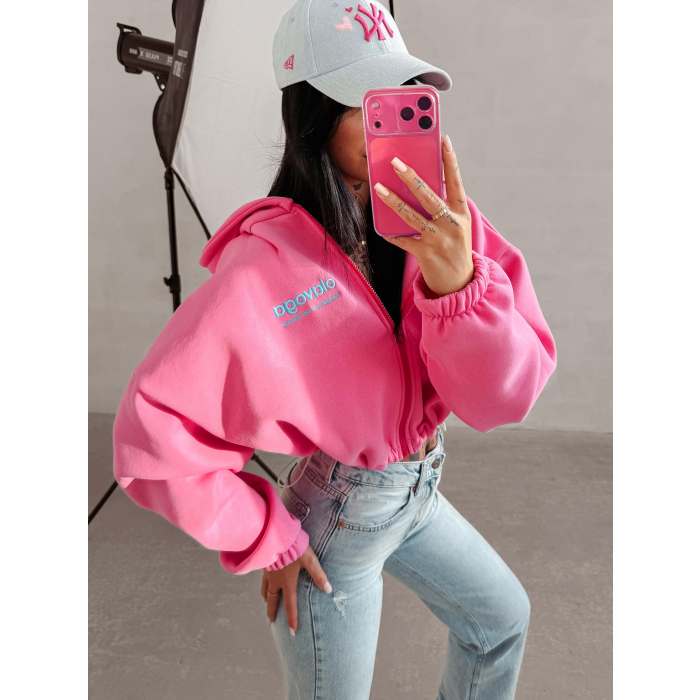BLUZA DAMSKA Z KAPTUREM NA ZAMEK OLAVOGA TULIP PINK