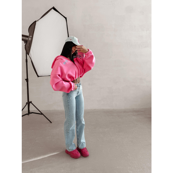BLUZA DAMSKA Z KAPTUREM NA ZAMEK OLAVOGA TULIP PINK