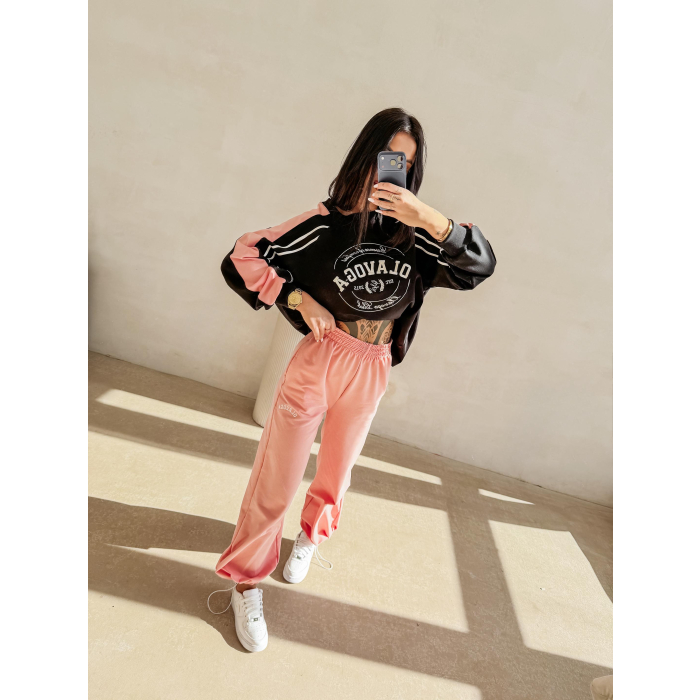 BLUZA DRESOWA BAWEŁNIANA DAMSKA OLAVOGA DELORA BLACK-CORAL PINK