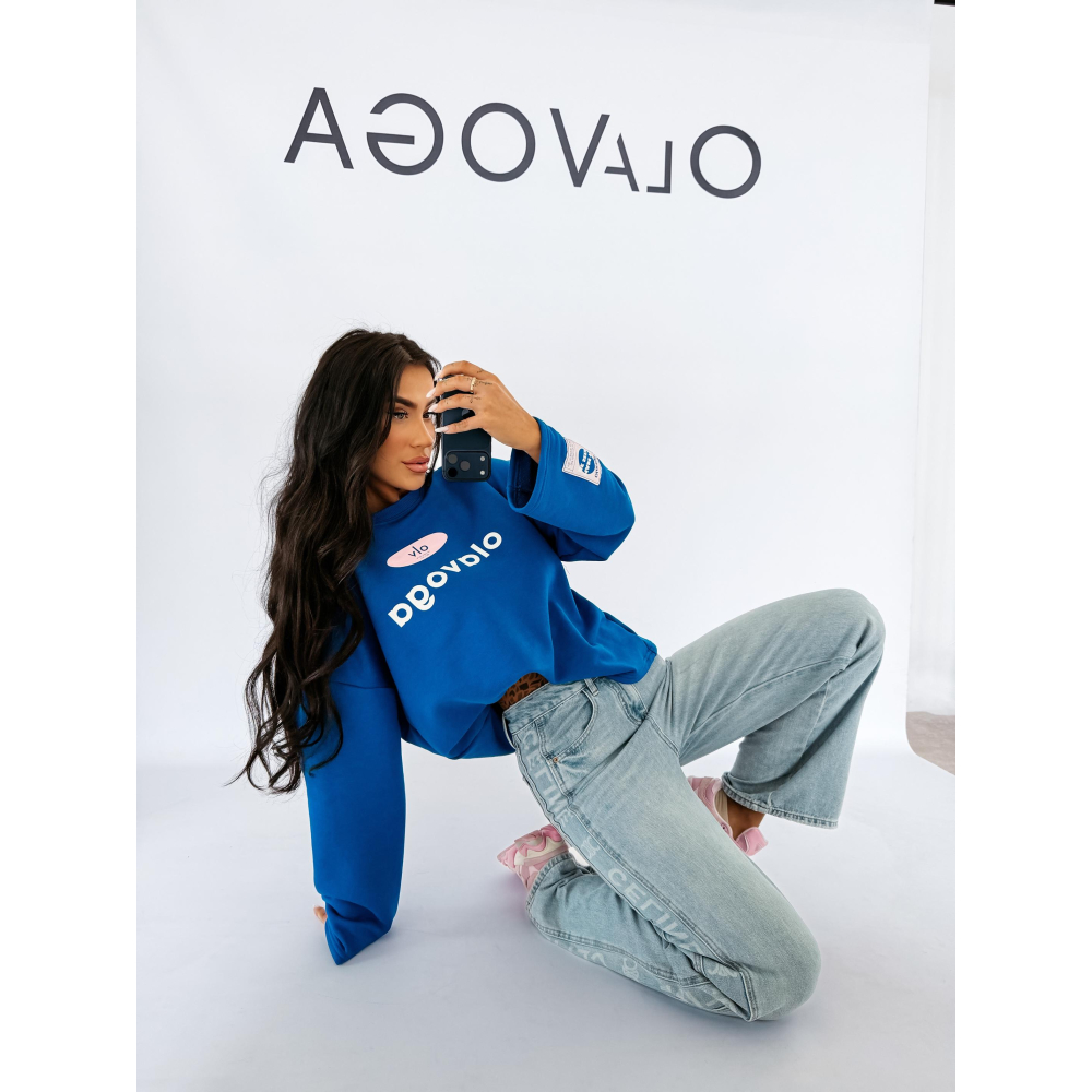 BLUZA DRESOWA BAWEŁNIANA DAMSKA OLAVOGA URBAN ROYAL BLUE