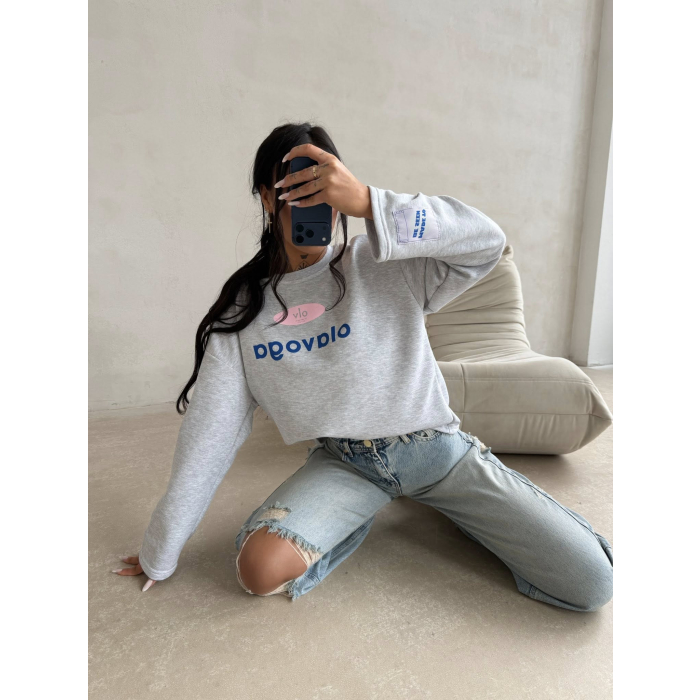 BLUZA DRESOWA BAWEŁNIANA DAMSKA OLAVOGA URBAN ROYAL GRAY