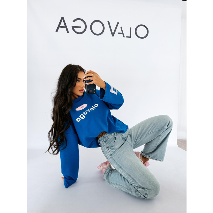 BLUZA DRESOWA BAWEŁNIANA DAMSKA OLAVOGA URBAN ROYAL BLUE