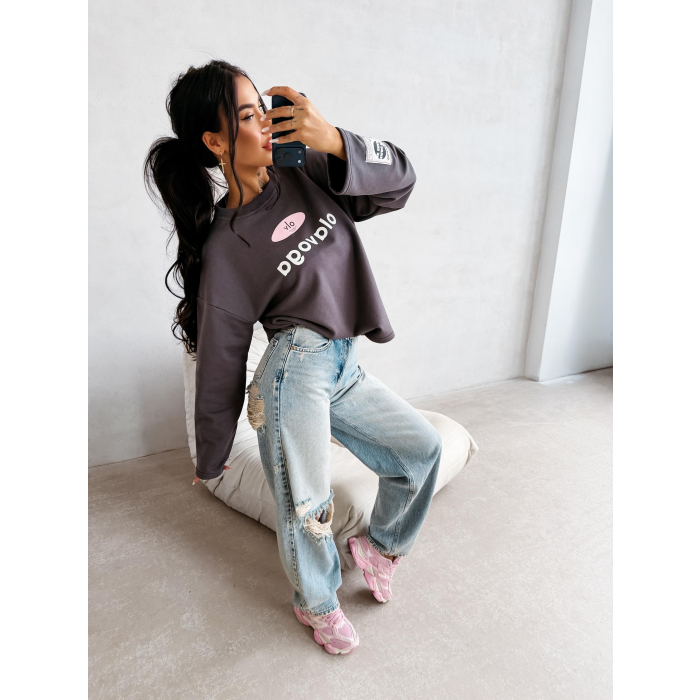 BLUZA DRESOWA BAWEŁNIANA DAMSKA OLAVOGA URBAN ROYAL GRAFIT